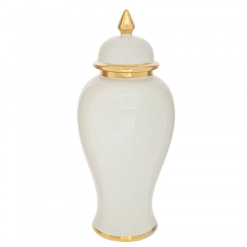 Βάζο Με Καπάκι Κεραμικό Λευκό-Χρυσό Φ18x42εκ. iliadis 88530
