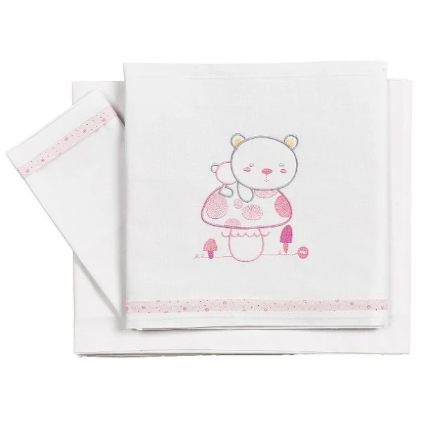 Σετ Σεντόνια 3τμχ Βαμβακερά Κούνιας 100x160εκ. Bear Ροζ 20231