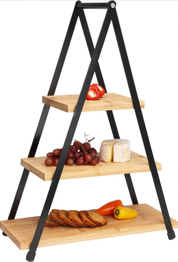 Σταντ Σερβιρίσματος 3 Επιπέδων 38-28-18x15x53εκ. Bamboo-Μεταλλικό 784610100