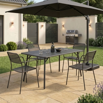 Τραπεζαρία Moraja Federal pakoworld σετ 5τεμ μαύρο μέταλλο 140x80x72εκ