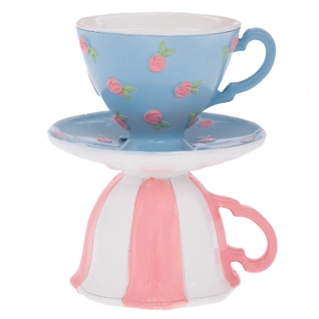 Κηροπήγιο Τσαγιέρα Polyresin 10x9x11εκ. Ροζ-Σιέλ iliadis 92307