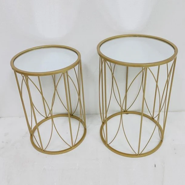 Τραπεζάκι Βοηθητικό Σετ 2τμχ Μεταλλικό Με Γυαλί Χρυσό 38x55,5εκ.-33x50,5εκ. ESTHETI 750-39541