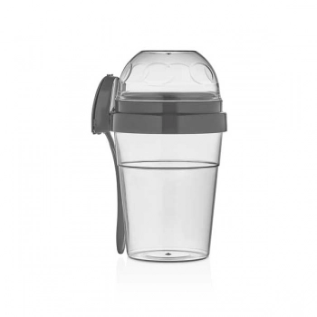 Μπωλ-Δοχείο Φορητό 2 Θέσεων Γιαουρτιού/Σαλάτας/Φρούτων Με Κουτάλι Γκρι 400ml & 200ml Veltihome Allset 46-80110