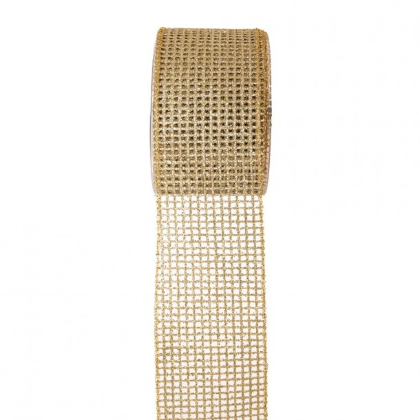 Χριστουγεννιάτικη Κορδέλα Glitter Grid 6,7εκ.-9μ. Χρυσή iliadis 84311