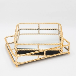 Δίσκος Σερβιρίσματος Σετ 2τμχ Μεταλλικός Με Καθρέπτη Χρυσό 30x20x7εκ./36x26x7εκ. ESTHETI 819-00269