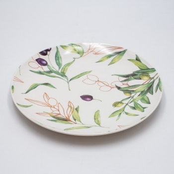 Πιάτο Φρούτου Πορσελάνης Λευκό-Πράσινο Με Κλαδιά Ελιάς 20εκ. ESTHETI 820-00011