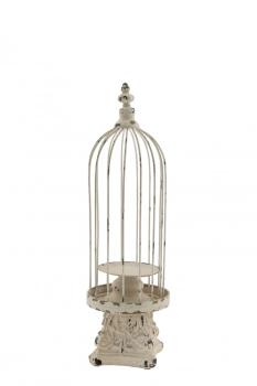 Κηροπήγιο Κλουβί Μεταλλικό Μπεζ Αντικέ 16x50εκ. Zen Collection 24.18.50044