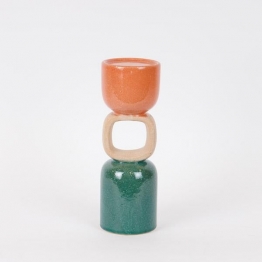 Κηροπήγιο Κεραμικό Πράσινο-Μπεζ-Σομόν 9x26εκ. ESTHETI 752-25061