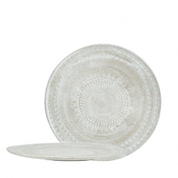 Πιατέλα Σερβιρίσματος Stoneware Ανάγλυφη Aztec White ESPIEL 30,8εκ. ZAT106K2