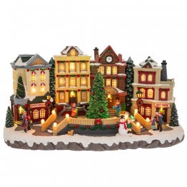Χριστουγεννιάτικη Παράσταση Polyresin-Πλαστικό Με Φως-Μουσική & Κίνηση Χωριό 47x22x22,5εκ. iliadis 86379