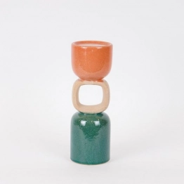 Κηροπήγιο Κεραμικό Πράσινο-Μπεζ-Σομόν 9x26εκ. ESTHETI 752-25061