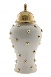 Βάζο Κεραμικό Με Καπάκι Λευκό-Χρυσό 22x45εκ. Zen Collection 24.2.49736