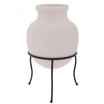 Βάζο Κεραμικό Λευκό Με Μεταλλικό Μαύρο Τρίποδο 20x20x28εκ. iliadis 92104