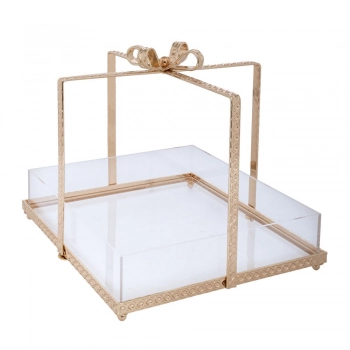 Δίσκος Σε Σχήμα Δώρου Μεταλλικός-Plexiglass Χρυσό 17x17x17εκ. iliadis 92625