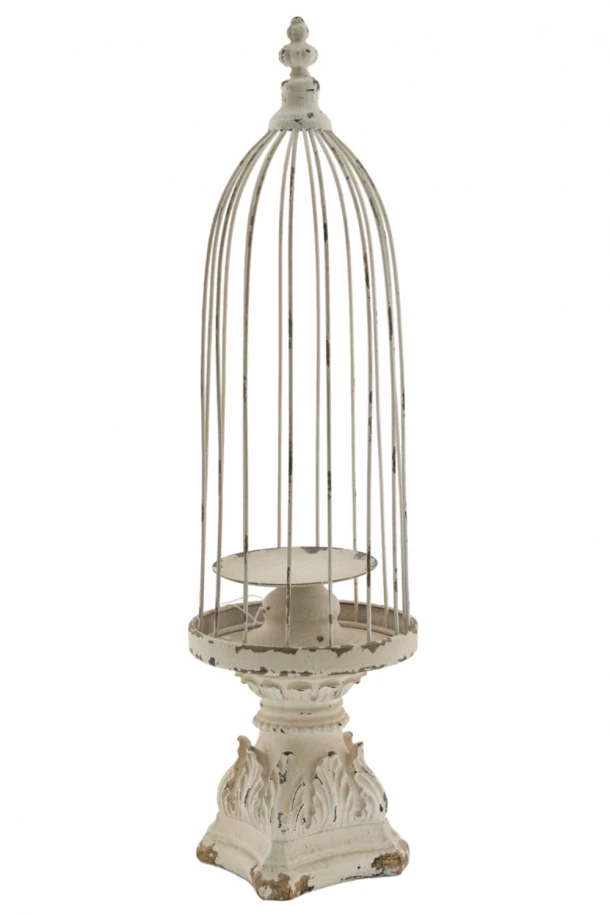 Κηροπήγιο Κλουβί Μεταλλικό Μπεζ Αντικέ 18x62εκ. Zen Collection 24.18.50045