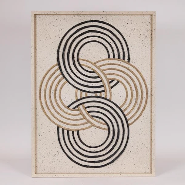 Πίνακας Καμβάς Ανάγλυφος Με Κύκλους Λευκός-Μπεζ-Μαύρος 60x3x80εκ. ESTHETI 812-10003