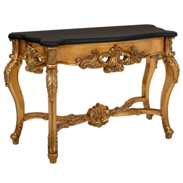 Κονσόλα Ξύλινη-Pu Vintage Χρυσή-Μαύρη 130x50x80εκ. iliadis 89195