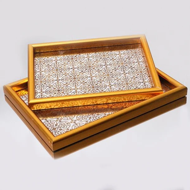 Δίσκος Σετ 2τμχ Polyester Με Καθρέπτη Χρυσό 40x30x2,8εκ.-35x28x2,8εκ. ESTHETI 752-16058