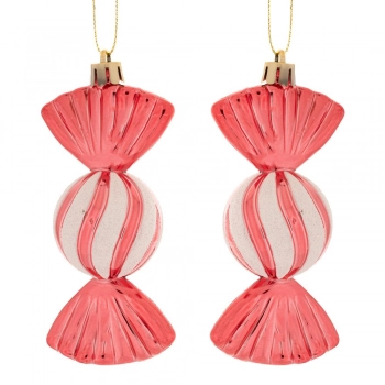 Σετ 2τμχ Χριστουγεννιάτικη Καραμέλα Κρεμαστή Πλαστική Ροζ-Λευκή 5x4x11εκ. iliadis 90989