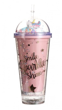 Ποτήρι Με Καλαμάκι 450ml Πλαστικό Ροζ Star Unicorn 2436415