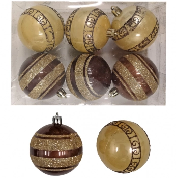 Σετ Μπάλες 6τμχ Καφέ-Χρυσές Δ6εκ. Xmas fest 93-2825