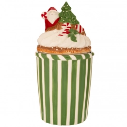 Χριστουγεννιάτικη Μπισκοτιέρα Κεραμική Με Άγιο Βασίλη Πράσινη Ριγέ 14x14x28εκ. iliadis 90943