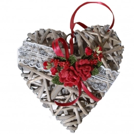 Κρεμαστή Διακοσμητική Καρδιά Ξύλινη Διακοσμημένη Με Κόκκινα Λουλούδια & Κορδέλες 22εκ. Royal Art GOU12/1630/025