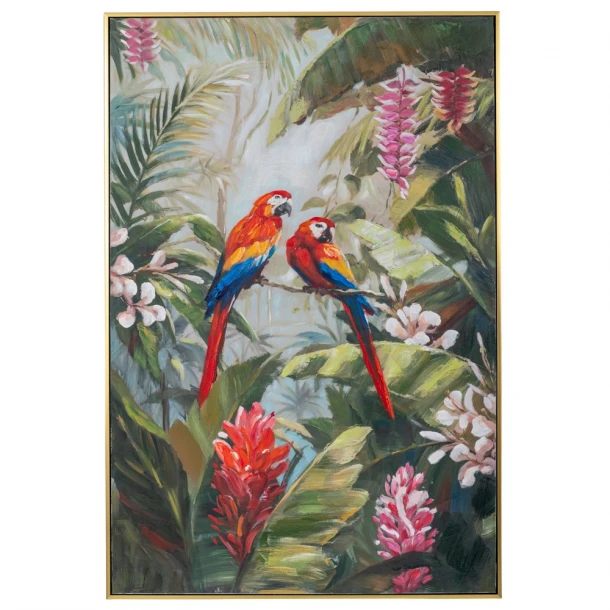 Πίνακας Καμβάς Ελαιογραφία Colorful Parrot Σε Χρυσή Κορνίζα 80x120εκ. iliadis 92734