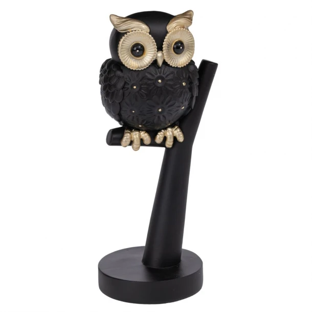 Διακοσμητική Επιτραπέζια Κουκουβάγια Polyresin Μαύρη-Χρυσή 10x8x22εκ. iliadis 91755