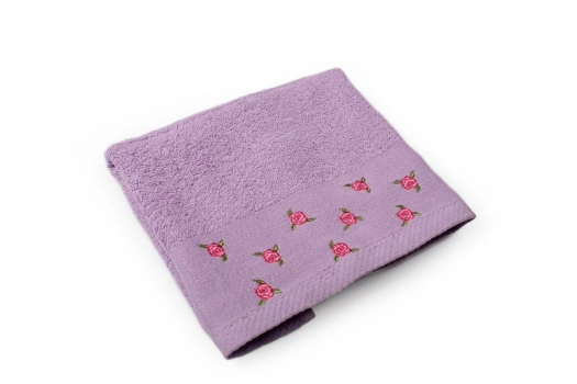 Πετσέτα Βαμβακερή Μεμονωμένη Προσώπου 50x90εκ. Μωβ Με Κέντημα Ανθάκι DimCol