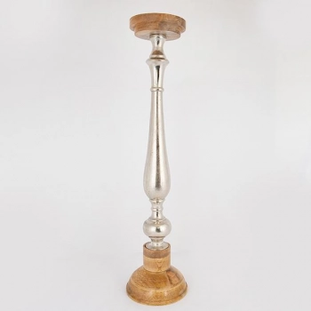 Κηροπήγιο Ξύλινο-Μεταλλικό Ασημί-Natural 17x74εκ. ESTHETI 752-23025