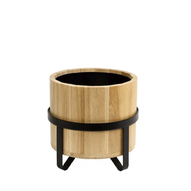 Σαμπανιέρα Με Βάση Ξύλινη-Μεταλλική Natural-Μαύρο 19,5x22εκ. ESPIEL AST862