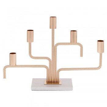 Κηροπήγιο 5 Θέσεων Μεταλλικό Χρυσό Με Μαρμάρινη Βάση 35x8x25εκ. iliadis 92629