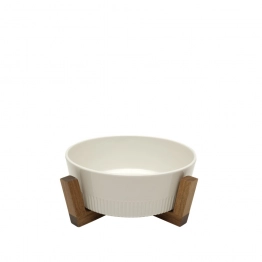 Σαλατιέρα-Πυρίμαχο Πορσελάνης-Ξύλινη Ακακίας Λευκό-Natural 23x23x8εκ. ESPIEL YUB103