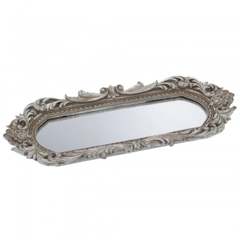 Διακοσμητικός Δίσκος Polyresin Ασημί Με Καθρέπτη 33,5x14x2,5εκ. iliadis 89731