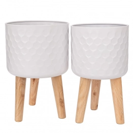 Γλαστροθήκη Σετ 2τμχ Μεταλλική Λευκή Με Ξύλινα Πόδια 28x43εκ.-25x41εκ. iliadis 93117