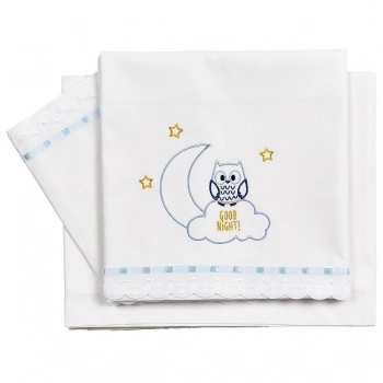 Σετ Σεντόνια Βαμβακερά Κούνιας 120x180εκ. Owl Σιέλ 26062