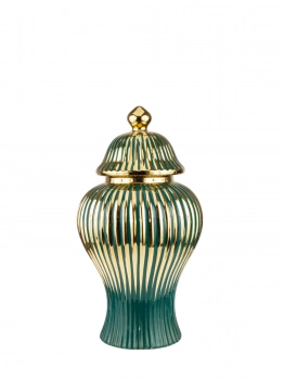 Βάζο Κεραμικό Με Καπάκι Πράσινο-Χρυσό 15,5x29,5εκ. Zen Collection 24.12.50668