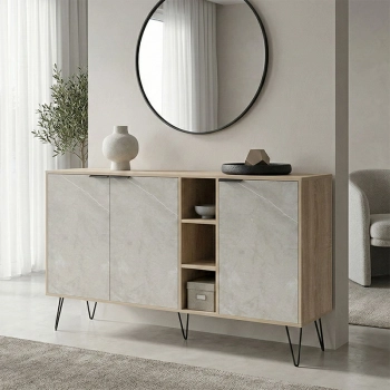 Μπουφές Balain pakoworld sonoma-γκρι μπεζ όψη μαρμάρου 142x35.5x83εκ