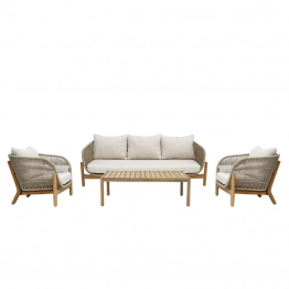 Σαλόνι εξωτερικού χώρου Verilan pakoworld μασίφ ξύλο ακακίας με σχοινί και μπεζ μαξιλάρια