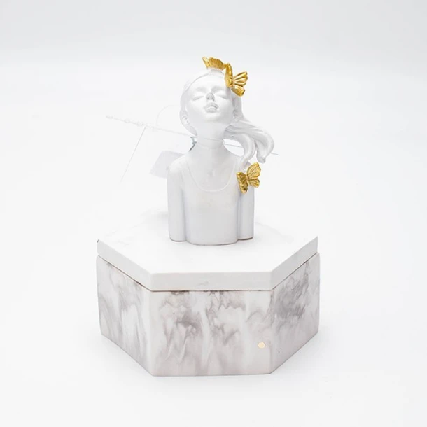 Διακοσμητικό Κουτί Polyresin-Μαρμάρινο Λευκό-Χρυσό 8x8x12εκ. ESTHETI 819-00910