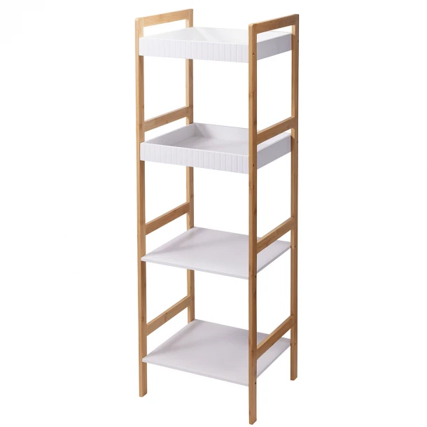 Ραφιέρα Μπάνιου Με 4 Ράφια 36x33x110εκ. Bamboo & MDF Natural-White MRShome 0011000