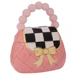 Μπισκοτιέρα Τσάντα Κεραμική Ροζ Με Χρυσό Φιόγκο 22x16x26εκ. iliadis 92387