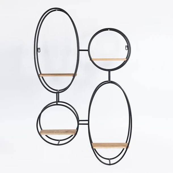 Ραφιέρα Τοίχου Μεταλλική-Ξύλινη Μαύρη-Natural 56,5x12x92εκ. ESTHETI 750-31527