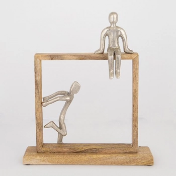 Διακοσμητικό Επιτραπέζιο Φιγούρες Ξύλινη-Μεταλλική Ασημί-Natural 30x5x36εκ. ESTHETI 752-27115