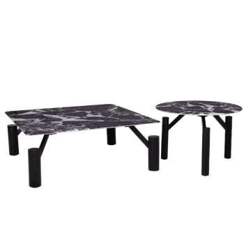 Σετ 2τμχ Τραπεζάκια Σαλονιού Μεταλλικά-Μαρμάρινα Μαύρα-Λευκά 90x90x35εκ./Φ60x35εκ. iliadis 91731