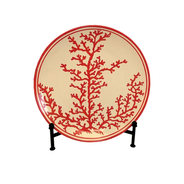 Διακοσμητική Πιατέλα Με Βάση Κεραμική Λευκή-Κοραλί Art Et Lumiere 40x5εκ. 10005