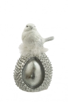 Διακοσμητικό Πουλί Σε Βελανίδι Polyester Ασημί-Λευκό 10x9x15,5εκ. Zen Collection 24.6.50451