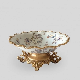 Διακοσμητικό Μπωλ Με Πόδι Πορσελάνης-Polyresin Λευκό-Χρυσό Με Λουλούδια 31x31x15εκ. ESTHETI 819-00158