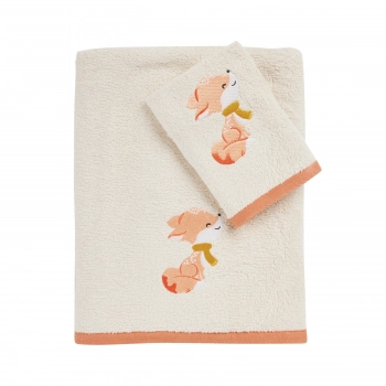 Σετ Πετσέτες 2τμχ Βαμβακερές Με Κέντημα Fun 4978 Ivory-Teracotta Das Baby